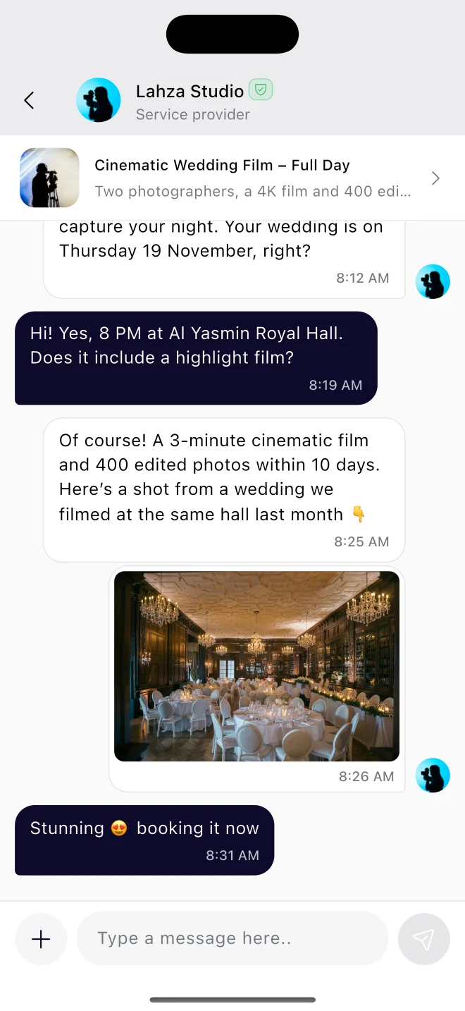 A chat between customer and vendor