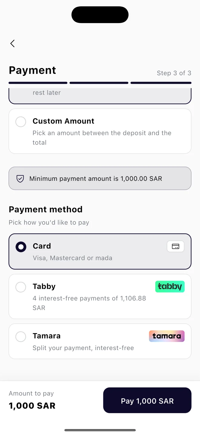 Payment summary with Tabby and Tamara